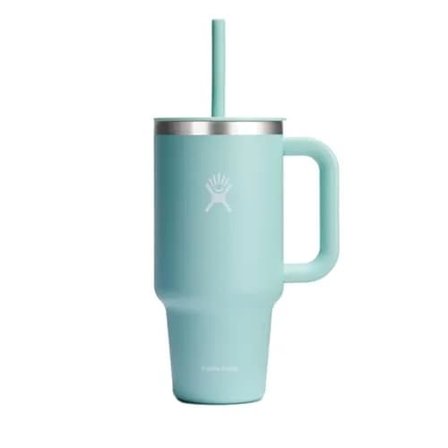 Hydro Flask Travel Tumbler with Handle, Lid and Straw - Insulated Stainless Steel 946ml (32 Oz) Dew | Keeps Drinks Cold for Hours thumbnail 1
