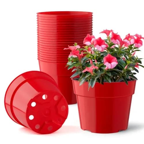 RooTrimmer 6 Inch Red Plastic Plant Pots with Saucers & Mesh Pads (20-Pack) | Durable Nursery Pots for Indoor/Outdoor Use thumbnail 1