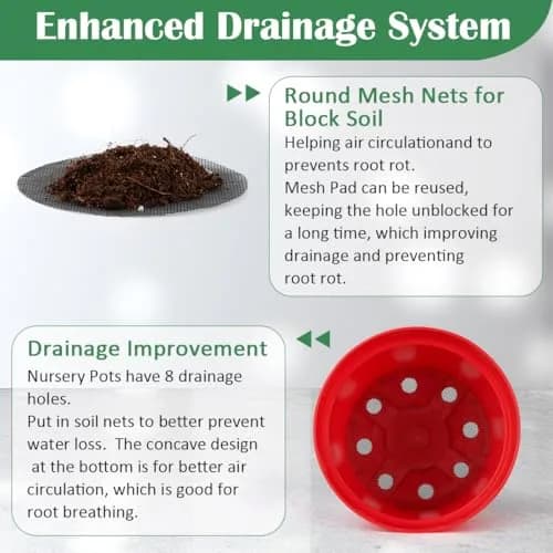 RooTrimmer 6 Inch Red Plastic Plant Pots with Saucers & Mesh Pads (20-Pack) | Durable Nursery Pots for Indoor/Outdoor Use thumbnail 3