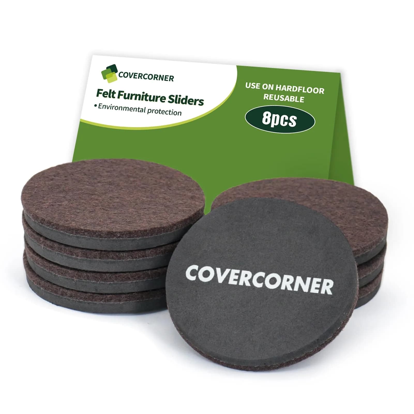 COVERCORNER Furniture Sliders for Hardwood Floors 8 PCS, 3 1/2" (8.9 cm) | Protects Floors & Moves Heavy Furniture Easily — 8 PCS 3 1/2" Brown