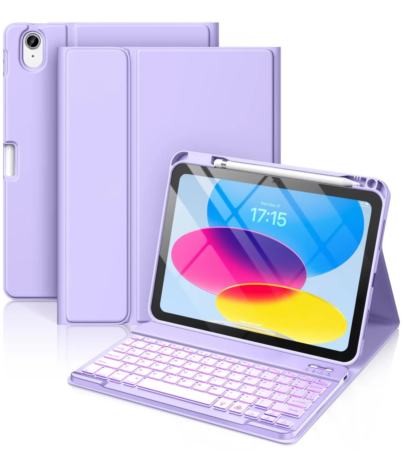 Hamile Keyboard Case for iPad A16 11th & 10th Gen | 7-Color Backlit, Detachable, Slim Design