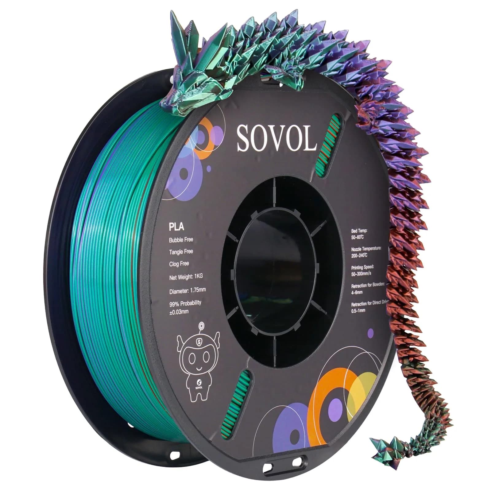 Sovol 3D Printer PLA Filament Silk Tricolor 1.75mm 1kg | Multicolor Silk with US Raw Material