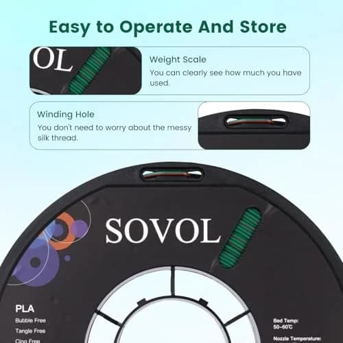 Sovol 3D Printer PLA Filament Silk Tricolor 1.75mm 1kg | Multicolor Silk with US Raw Material thumbnail 6