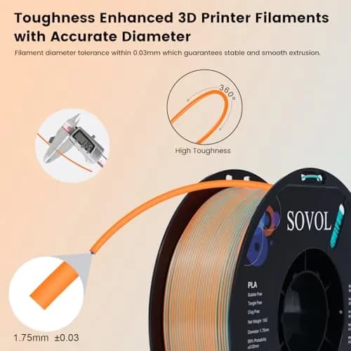 Sovol Dual Color Silk PLA Filament 1kg | Orange + Light Blue, Co-extruded, Easy to Print thumbnail 5