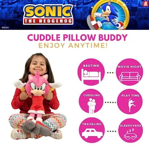 Franco Amy Rose Plush Cuddle Pillow Buddy 46cm (18.5") | Officially Licensed Sonic The Hedgehog Toy for Kids thumbnail 3