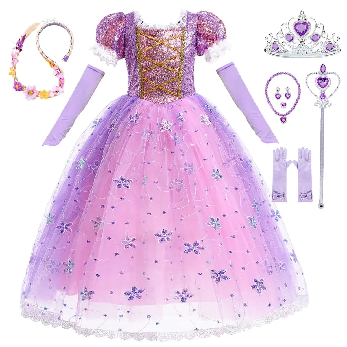 iTVTi Girls Purple Princess Cosplay Dress Costume,5-6 Years | Fairy Tale Role Play Outfit - main product image