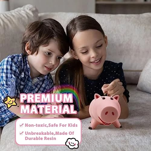 PHOCAS Pink Piggy Bank Unbreakable 7.6" x 4.8" x 4.8" | Durable Kids Coin Bank for Saving thumbnail 6