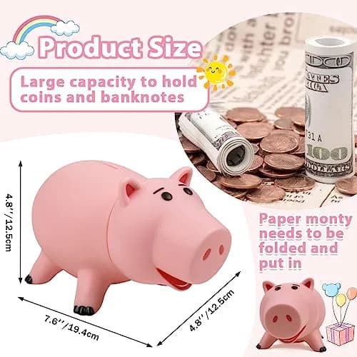 PHOCAS Pink Piggy Bank Unbreakable 7.6" x 4.8" x 4.8" | Durable Kids Coin Bank for Saving thumbnail 2