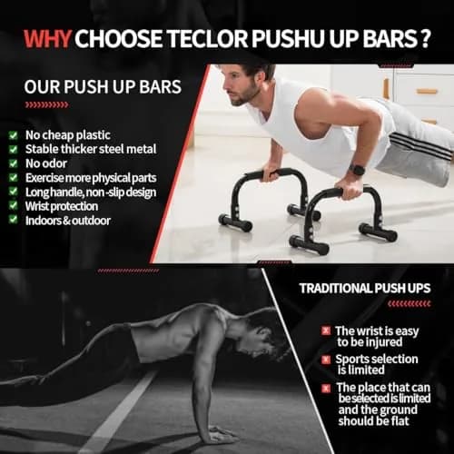 Teclor Black Calisthenics Stand with 660LBS Capacity | Heavy Duty Steel Push Up Bars for Full Body Workouts thumbnail 7