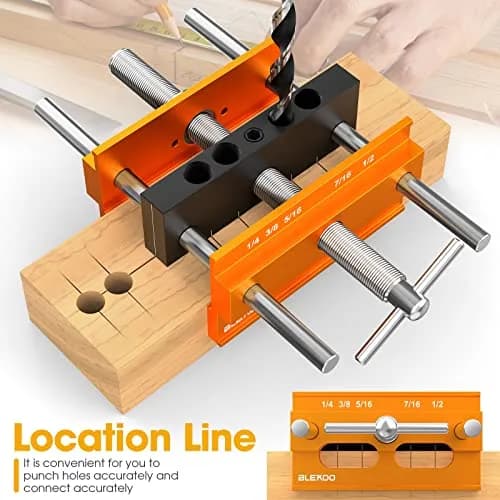 blekoo Upgraded Self Centering Doweling Jig Kit with 6 Drill Guide Bushings, 6.7 inch Adjustable Width Drilling Guide | Orange thumbnail 3