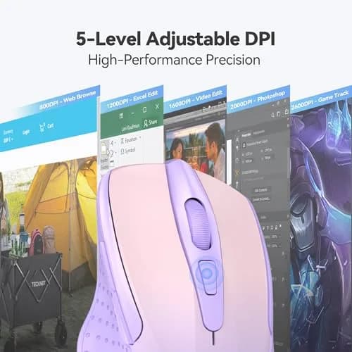 TECKNET Wireless Mouse M003, Gradient Lavender, 2.4G Ergonomic Computer Mouse with 2600 DPI | Right-Handed Use thumbnail 4