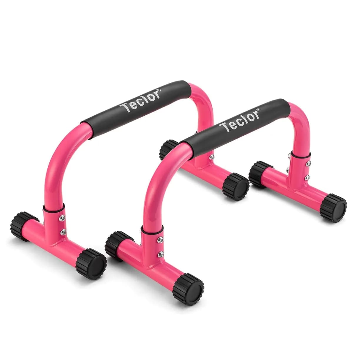 Teclor Black Calisthenics Stand with 660LBS Capacity | Heavy Duty Steel Push Up Bars for Full Body Workouts — Pink