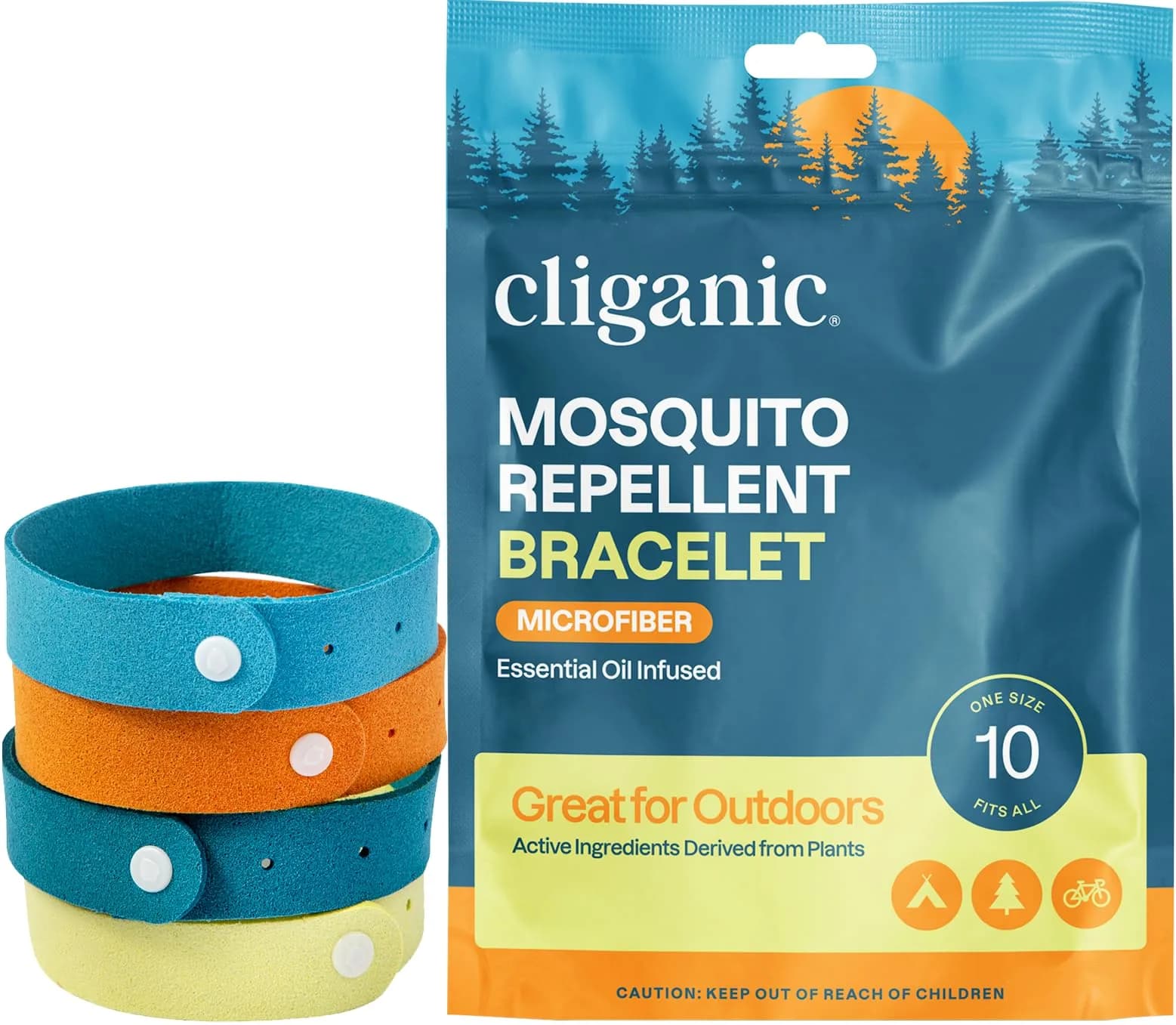 Cliganic Natural Mosquito Repellent Bracelets for Kids & Adults, 10 Pack | DEET-Free Essential Oil Bands — Microfiber