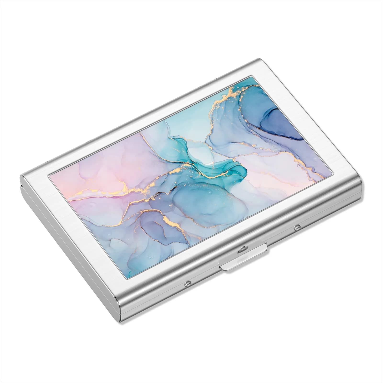 Rimilak Metal Credit Card Holder, Mini Credit Card Wallet, Colorful Flower | RFID Blocking Slim Metal Hard Case for Women Men — Purple Gold Marble