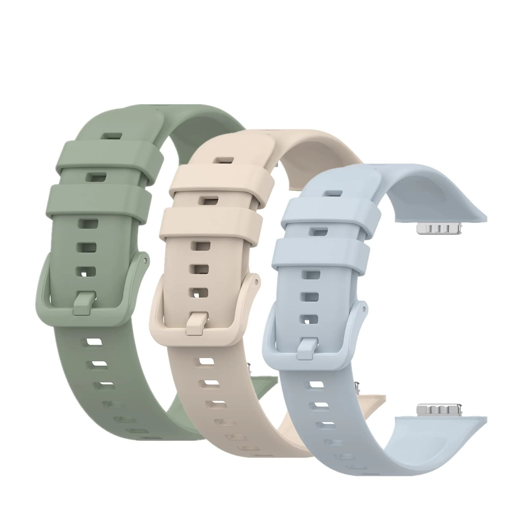 Muovrto Replacement Silicone Watch Band for Huawei Watch Fit 2 | Sport Strap, Unisex, Adjustable, 24.9mm Width — Light Green+Ivory+Light Blue
