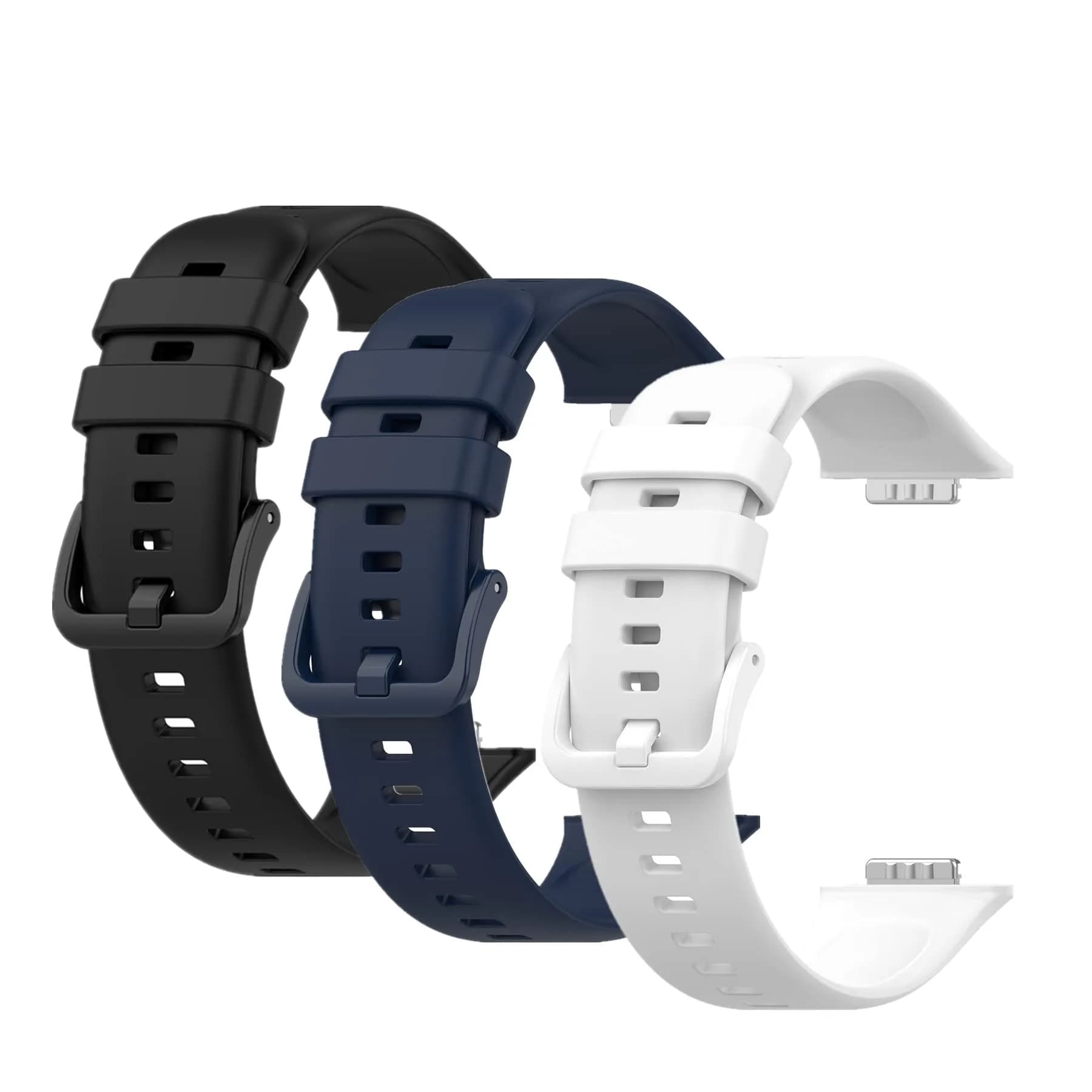 Muovrto Replacement Silicone Watch Band for Huawei Watch Fit 2 | Sport Strap, Unisex, Adjustable, 24.9mm Width — Black+Dark Blue+White