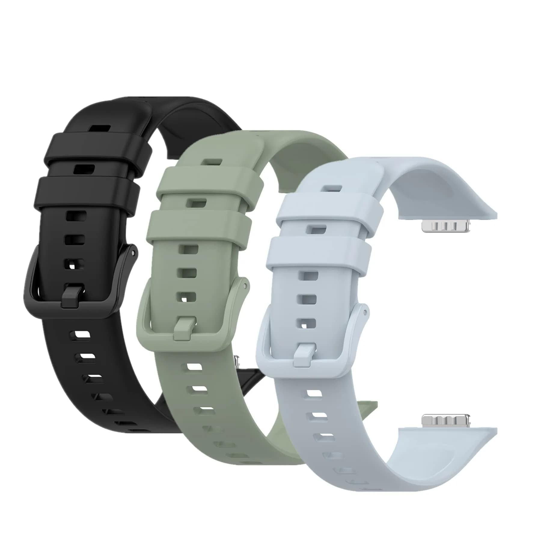 Muovrto Replacement Silicone Watch Band for Huawei Watch Fit 2 | Sport Strap, Unisex, Adjustable, 24.9mm Width — Black+Light Green+Light Blue
