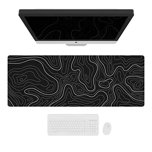 Ovenbird Extra Large Mouse Pad, Extended Topographic Map Gaming Mousepad with Non-Slip Base & Stitched Edges, 35.4" (900mm) x 15.7" (400mm), Black thumbnail 1