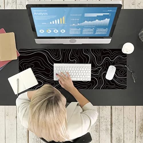 Ovenbird Extra Large Mouse Pad, Extended Topographic Map Gaming Mousepad with Non-Slip Base & Stitched Edges, 35.4" (900mm) x 15.7" (400mm), Black thumbnail 8