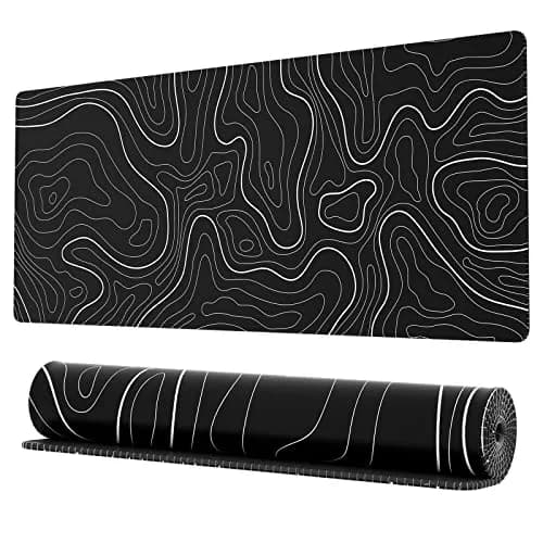 Ovenbird Extra Large Mouse Pad, Extended Topographic Map Gaming Mousepad with Non-Slip Base & Stitched Edges, 35.4" (900mm) x 15.7" (400mm), Black thumbnail 2