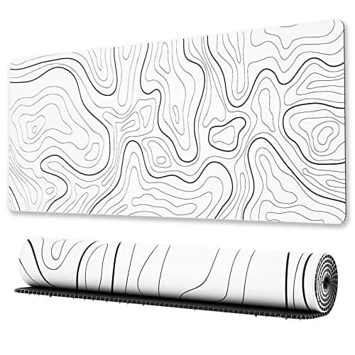 Ovenbird Large Gaming Mouse Pad with Stitched Edges | Minimalist Topographic Desk Mat, Extended XL, 35.4 x 15.7 in, White thumbnail 2