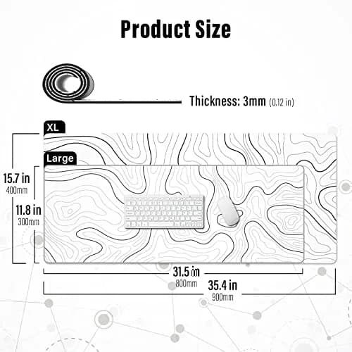 Ovenbird Large Gaming Mouse Pad with Stitched Edges | Minimalist Topographic Desk Mat, Extended XL, 35.4 x 15.7 in, White thumbnail 3