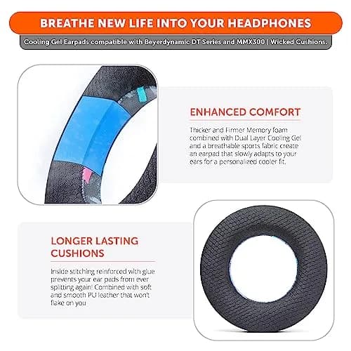 WC Freeze DT770 Cooling Gel Ear Pads for Beyerdynamic DT770 & DT990 | Enhanced Comfort & Sound (110 characters) thumbnail 4