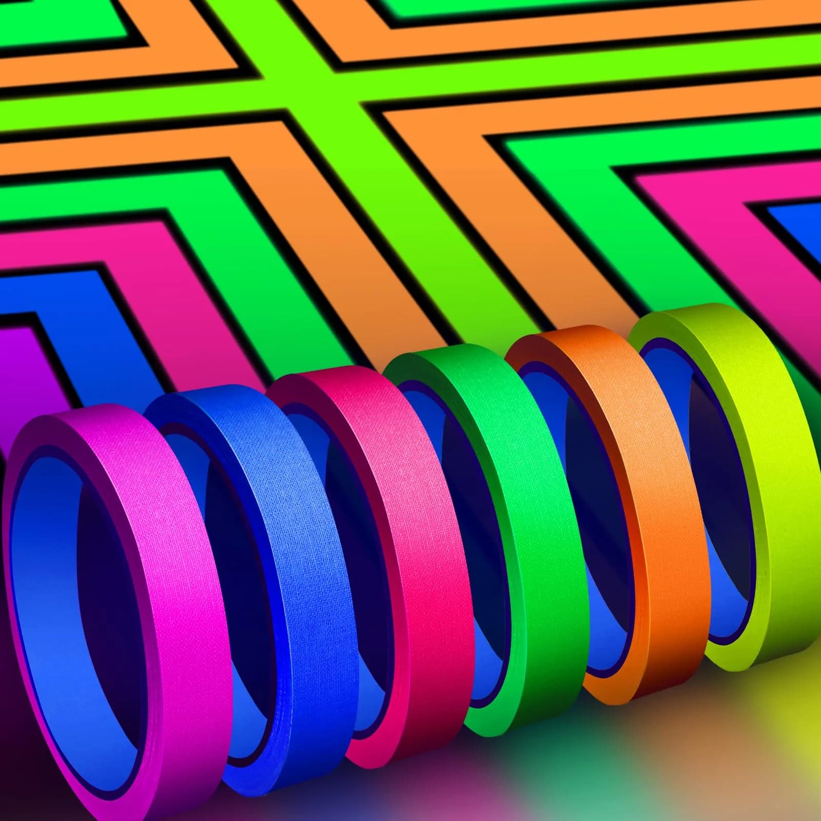 Whaline Neon Gaffer Cloth Tape 0.6 inch | UV Fluorescent Rainbow Colors for UV Party (35 ft)