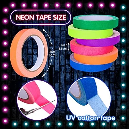 Whaline Neon Gaffer Cloth Tape 0.6 inch | UV Fluorescent Rainbow Colors for UV Party (35 ft) thumbnail 2