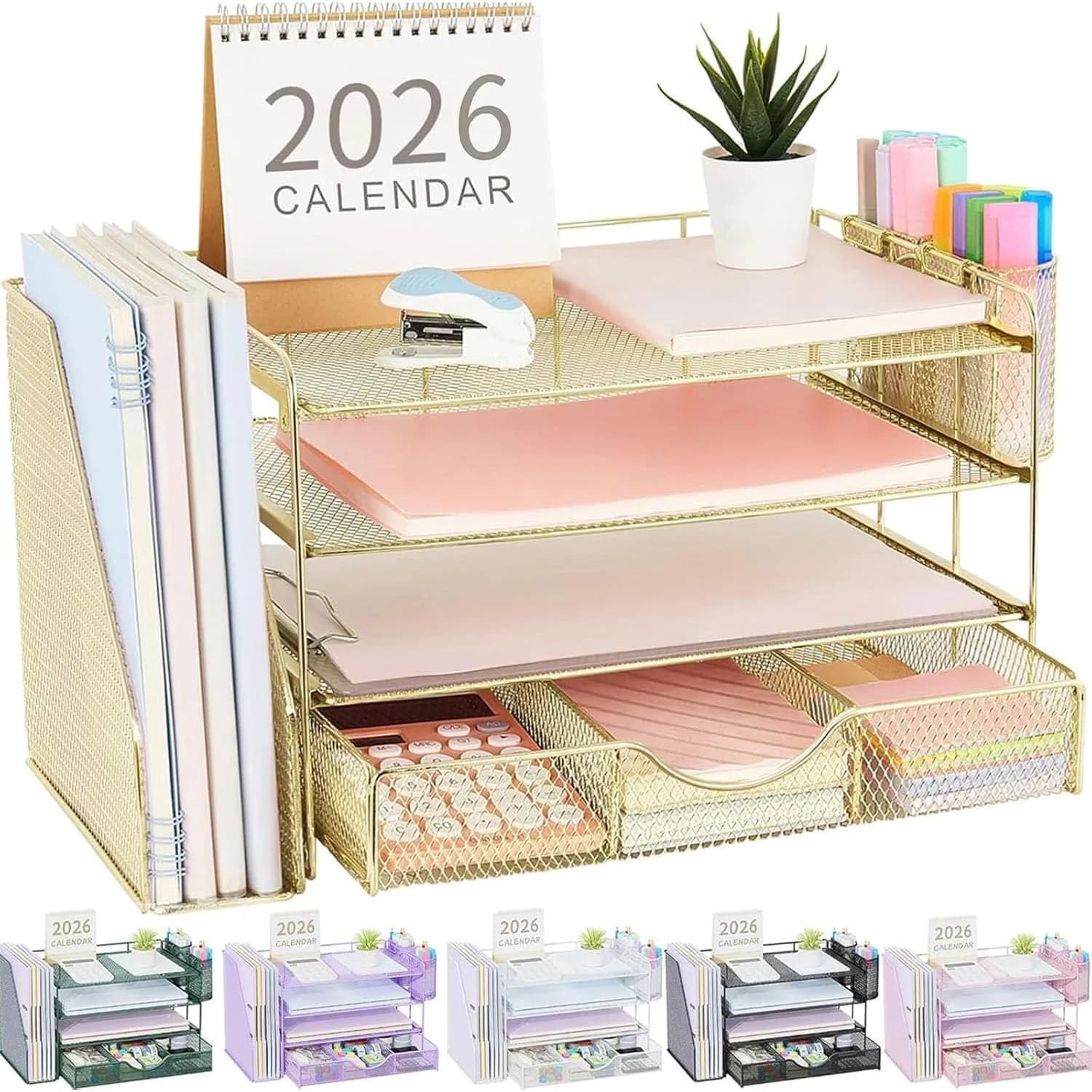 gianotter 4-Tier Desk Organizer with Drawer & Pen Holders | 34cm (13.38") Wide