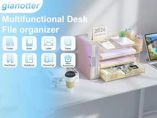 gianotter 4-Tier Desk Organizer with Drawer & Pen Holders | 34cm (13.38") Wide thumbnail 4