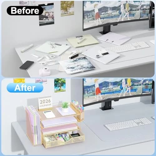 gianotter 4-Tier Desk Organizer with Drawer & Pen Holders | 34cm (13.38") Wide thumbnail 2