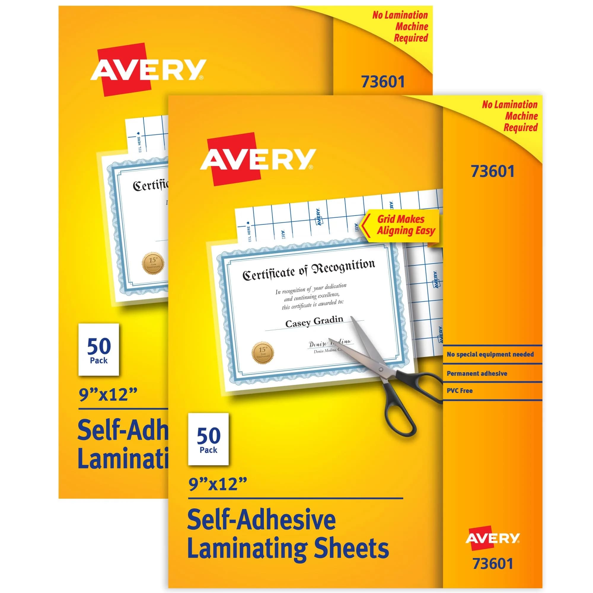 Avery Clear Self-Adhesive Laminating Sheets 9" x 12" (2 Sheets) | Permanent Document Protection — 100 Sheets