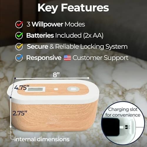 Mindsight Timed Lock Box | Unplug from Phones, Social Media & Snacks | 3 Modes | Easy to Use | Out of Sight ~ Out of Mind | Boost Your Mental Wellness thumbnail 4