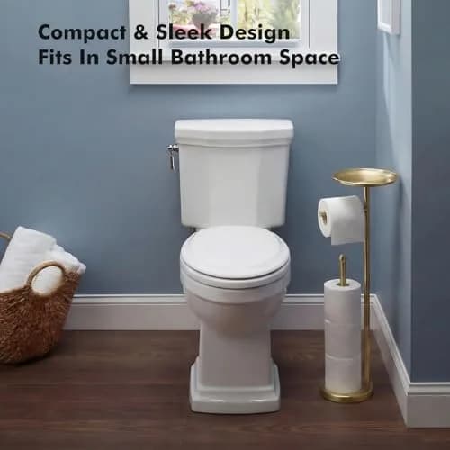 Sfemn Freestanding Toilet Paper Holder with Shelf, Gold Finish | 26-inch Tall, Extra 4 Rolls Storage thumbnail 6