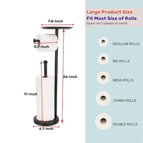 Sfemn Black Toilet Paper Holder Stand, Freestanding with Shelf & Storage, 26-inch thumbnail 4