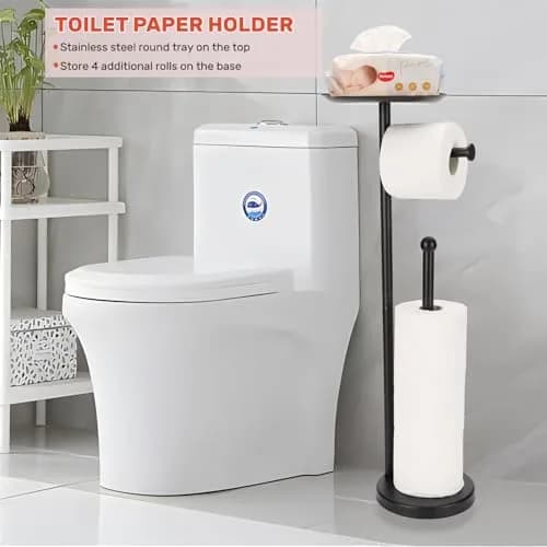 Sfemn Black Toilet Paper Holder Stand, Freestanding with Shelf & Storage, 26-inch thumbnail 5