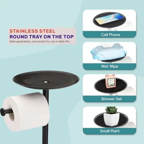 Sfemn Black Toilet Paper Holder Stand, Freestanding with Shelf & Storage, 26-inch thumbnail 3