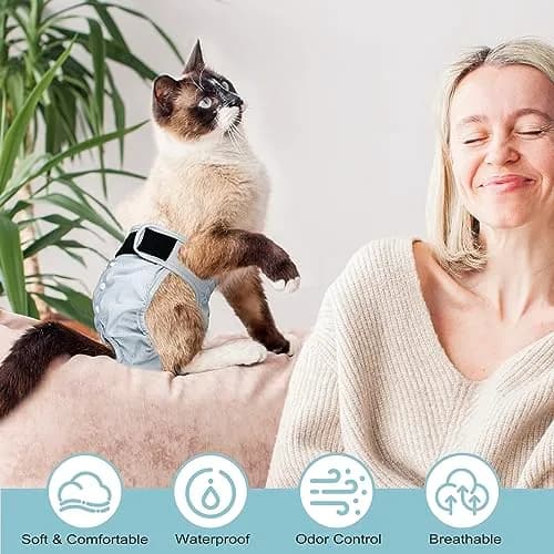 Paw Legend Reusable Cat Diapers for Female Cats & Kittens, 3-Pack X-Small | Adjustable, Waterproof, for Incontinence & Spraying thumbnail 7