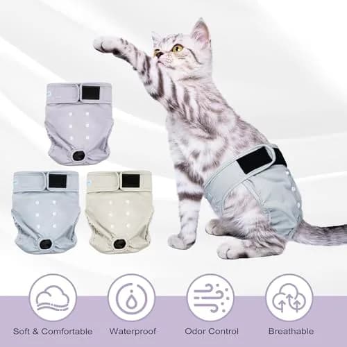 Paw Legend Reusable Cat Diapers for Female Cats Small 3-Pack | Washable Kitten Diapers for Incontinence thumbnail 3