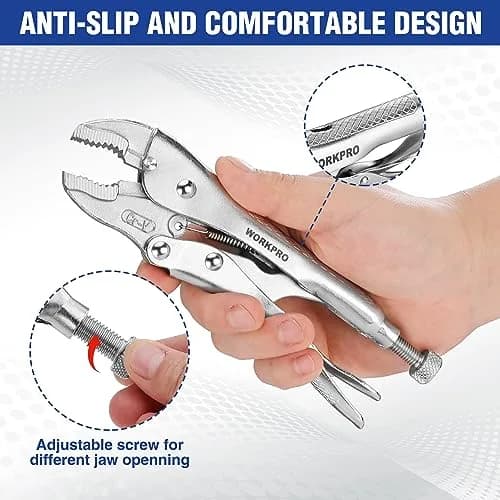 WORKPRO 7-inch Curved Jaw Locking Pliers with Wire Cutter | Heat-Treated Chrome Vanadium Steel thumbnail 5