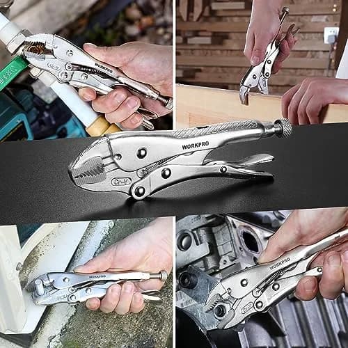 WORKPRO 7-inch Curved Jaw Locking Pliers with Wire Cutter | Heat-Treated Chrome Vanadium Steel thumbnail 7