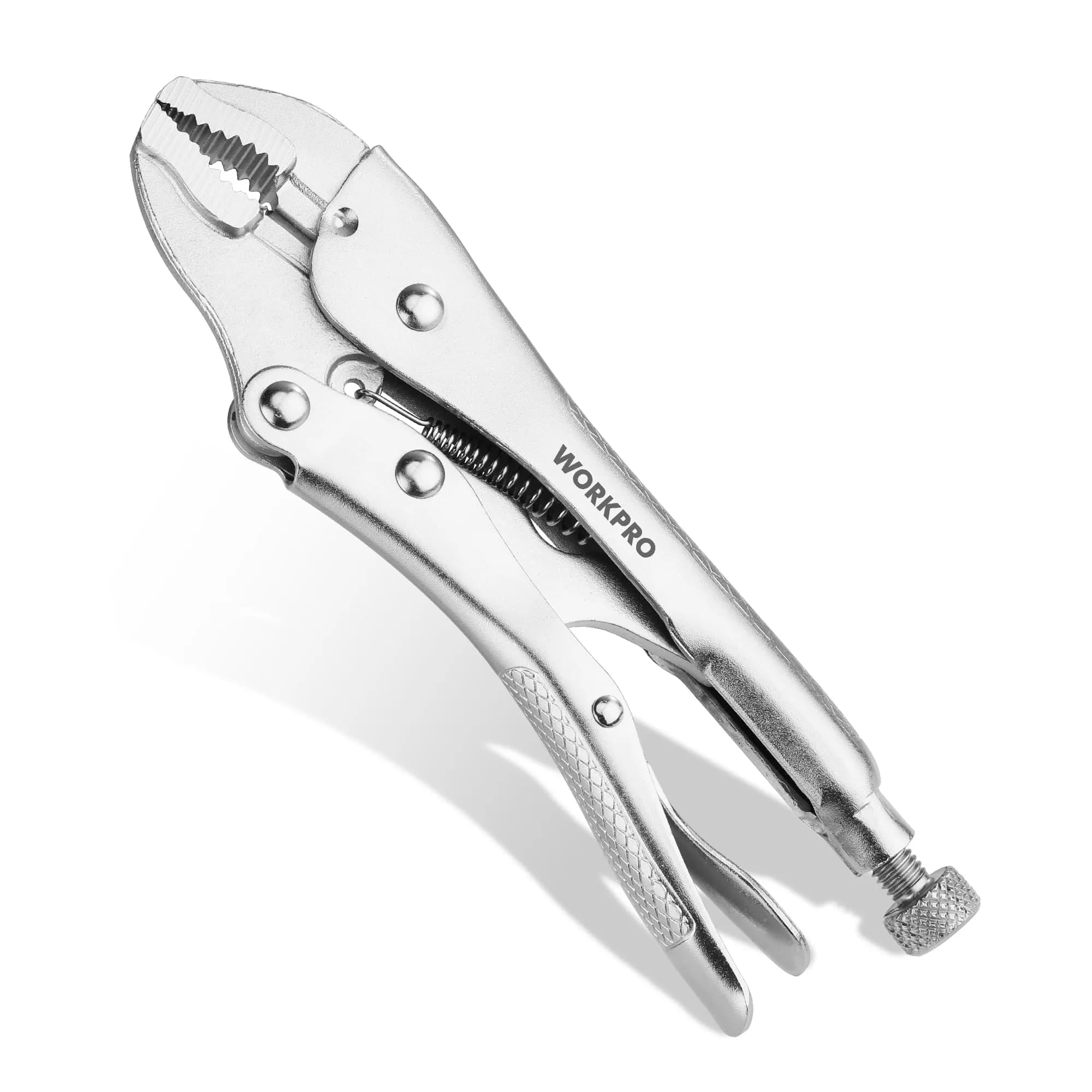 WORKPRO 4-1/2 inch Mini Long Nose Locking Pliers | Heat-Treated Chrome Vanadium Steel — 4 Inch Curved Jaw