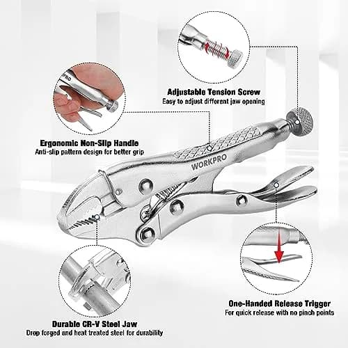 WORKPRO Locking Pliers, 4-inch Mini Curved Jaw | Durable Chrome Vanadium Steel Grip thumbnail 3