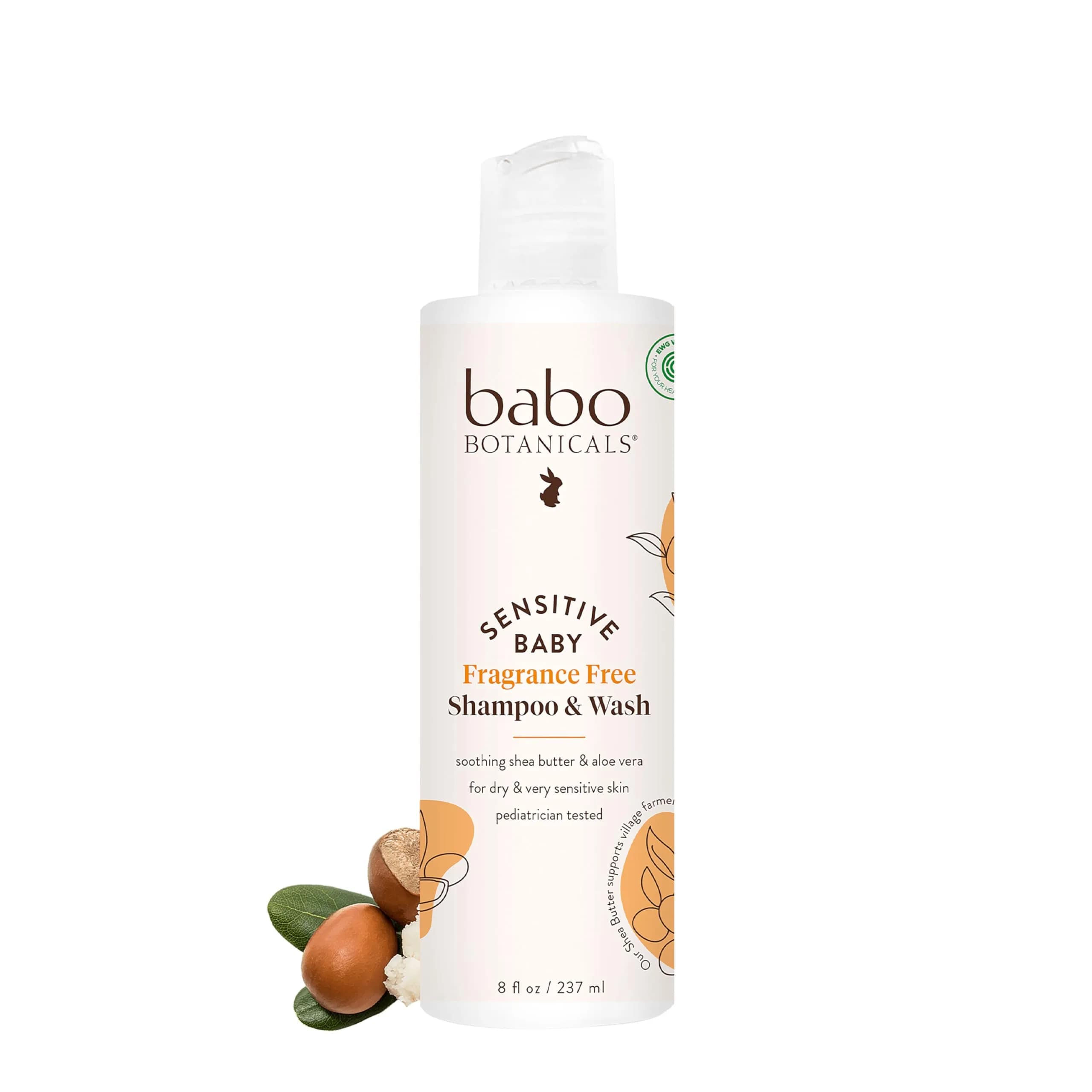 Babo Botanicals Fragrance-Free 2-in-1 Baby Shampoo & Wash - Shea Butter, Calendula & Aloe - Pediatrician Tested - 16 Fl Oz | Gentle, Organic & Sensitive — 8 fl oz