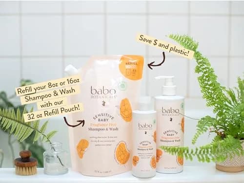 Babo Botanicals Sensitive Baby 2-in-1 Shampoo & Wash 8 Fl Oz | Fragrance-Free, Shea & Calendula for Delicate Skin thumbnail 2
