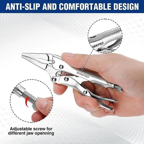 WORKPRO 4-1/2 inch Mini Long Nose Locking Pliers | Heat-Treated Chrome Vanadium Steel thumbnail 5