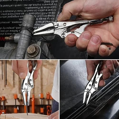 WORKPRO 4-1/2 inch Mini Long Nose Locking Pliers | Heat-Treated Chrome Vanadium Steel thumbnail 7