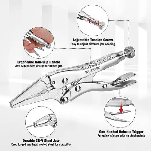 WORKPRO 4-1/2 inch Mini Long Nose Locking Pliers | Heat-Treated Chrome Vanadium Steel thumbnail 3