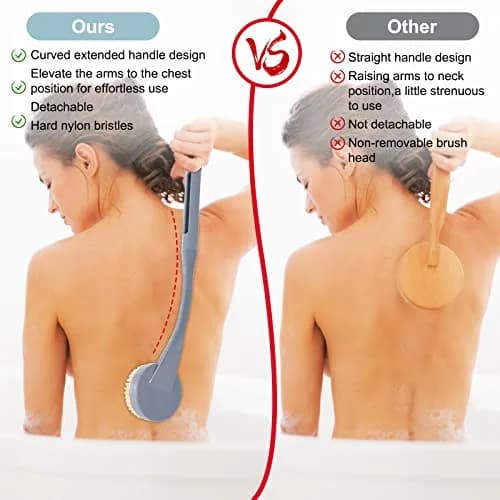BTideas Long Handle Back Brush 52 cm (20.5") | Natural Stiff Bristles for Exfoliation & Improved Skin Health thumbnail 6